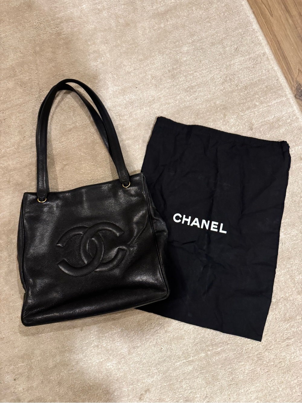 Authentic Chanel Authentic CC Caviar Decacoco Black Leather Tote Bag